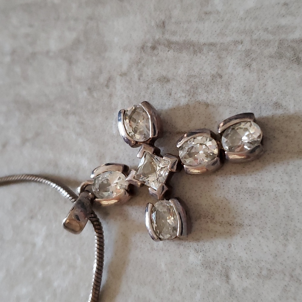 Silver Cubic Zirconia Cross Charm and Necklace